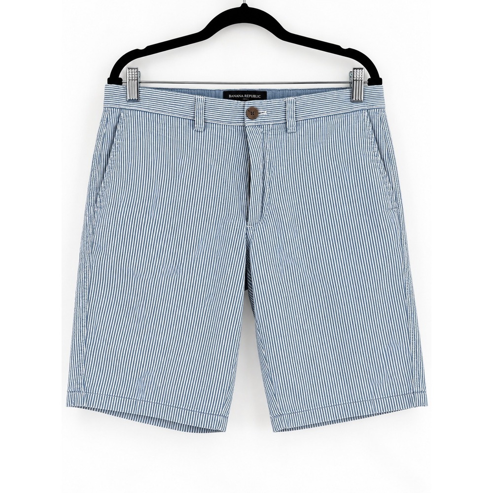 Banana Republic Aiden Shorts Mens 32 Blue White Seersucker Striped Preppy